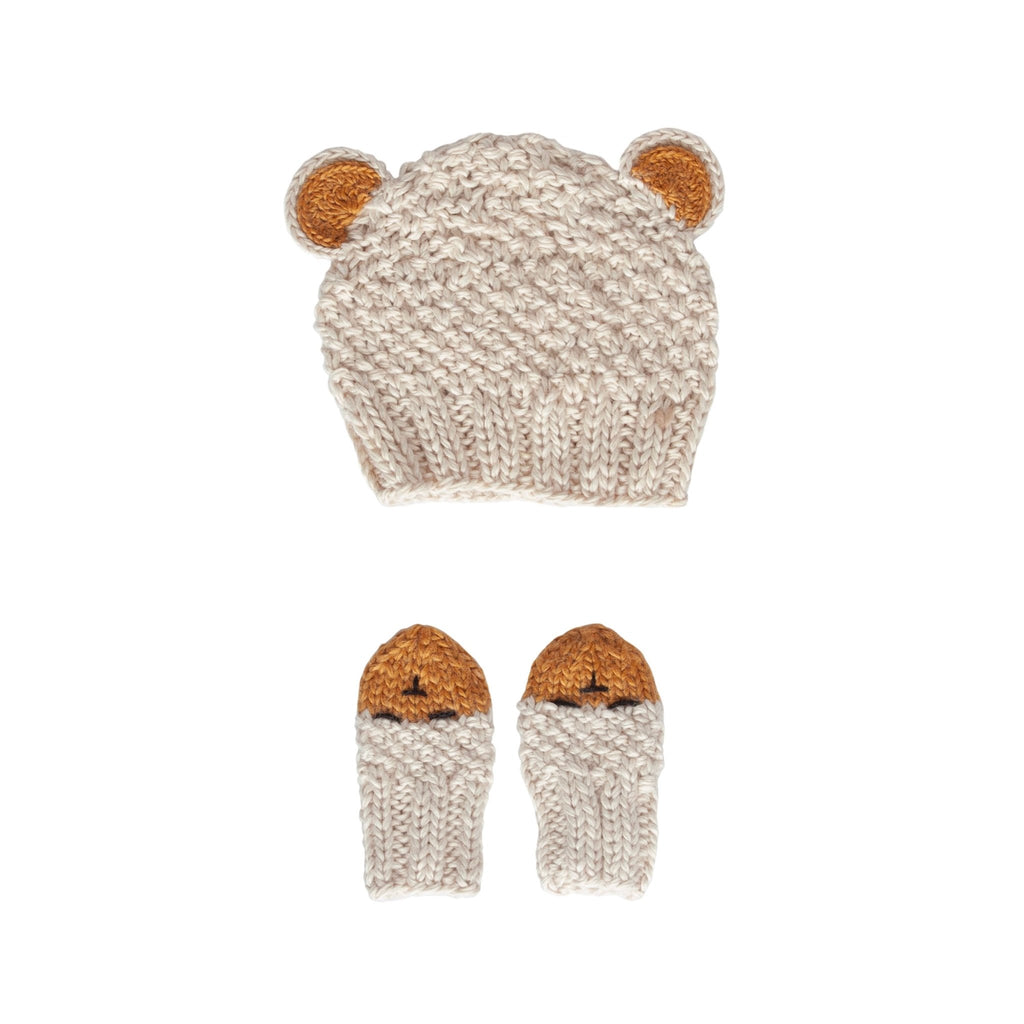 Infant Bear Beanie and Mittens Bundle - Oatmeal - Acorn Kids Accessories