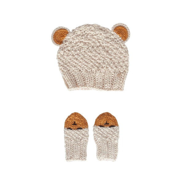 Infant Bear Beanie and Mittens Bundle - Oatmeal - Acorn Kids Accessories
