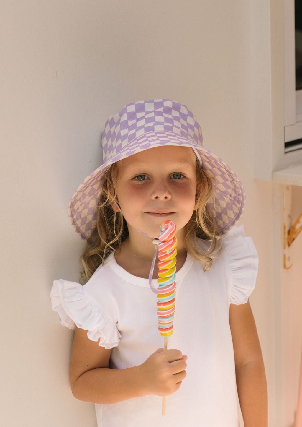 Lavender Checks Broad Brim Bucket Hat - Acorn Kids Accessories