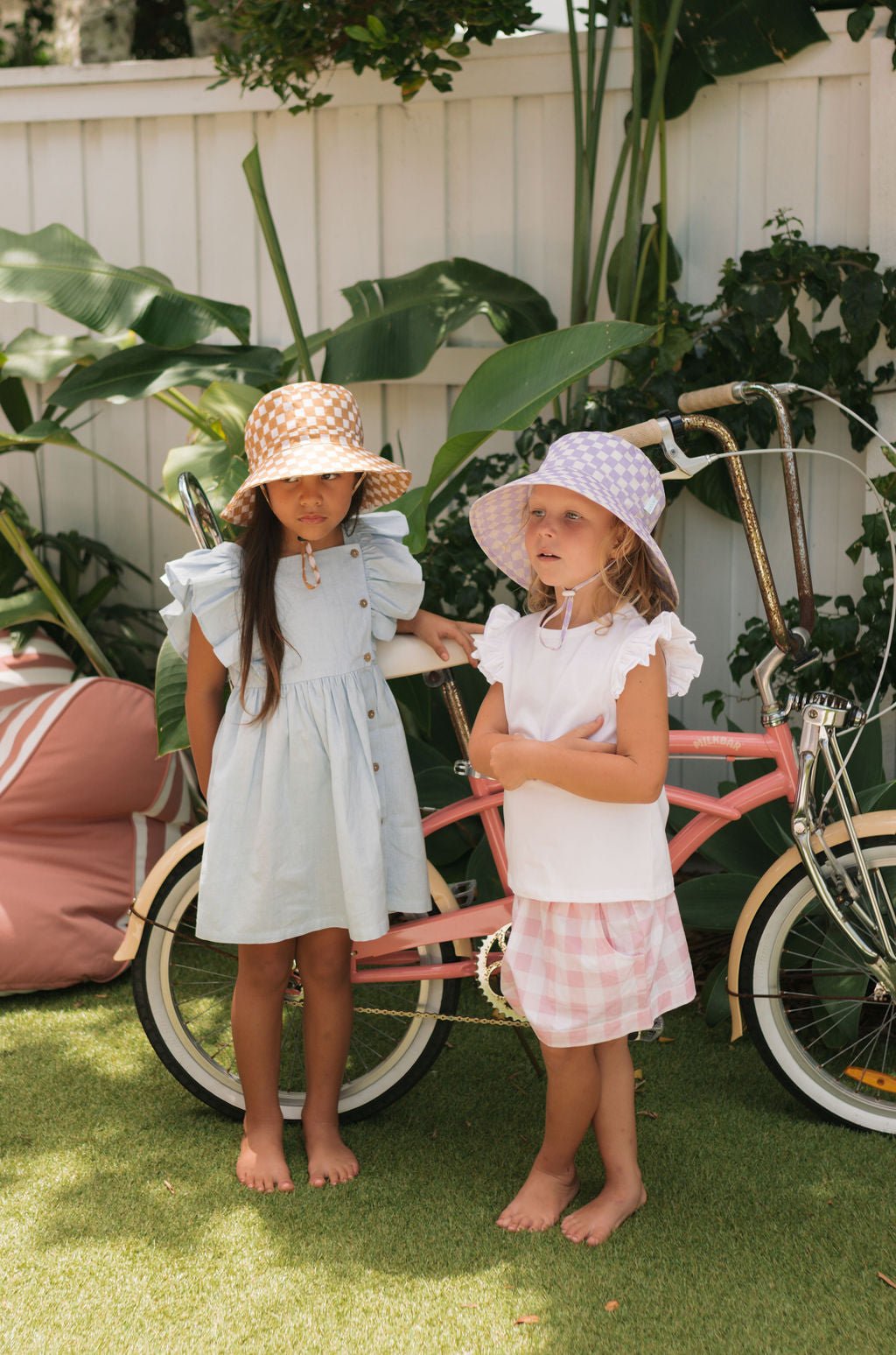 Lavender Checks Broad Brim Bucket Hat - Acorn Kids Accessories