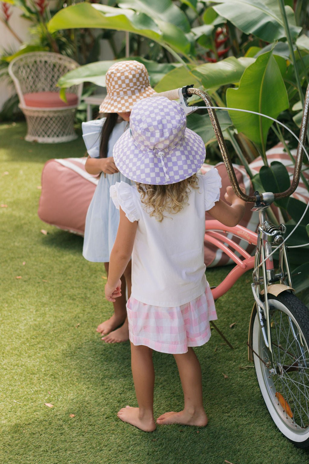 Lavender Checks Broad Brim Bucket Hat - Acorn Kids Accessories