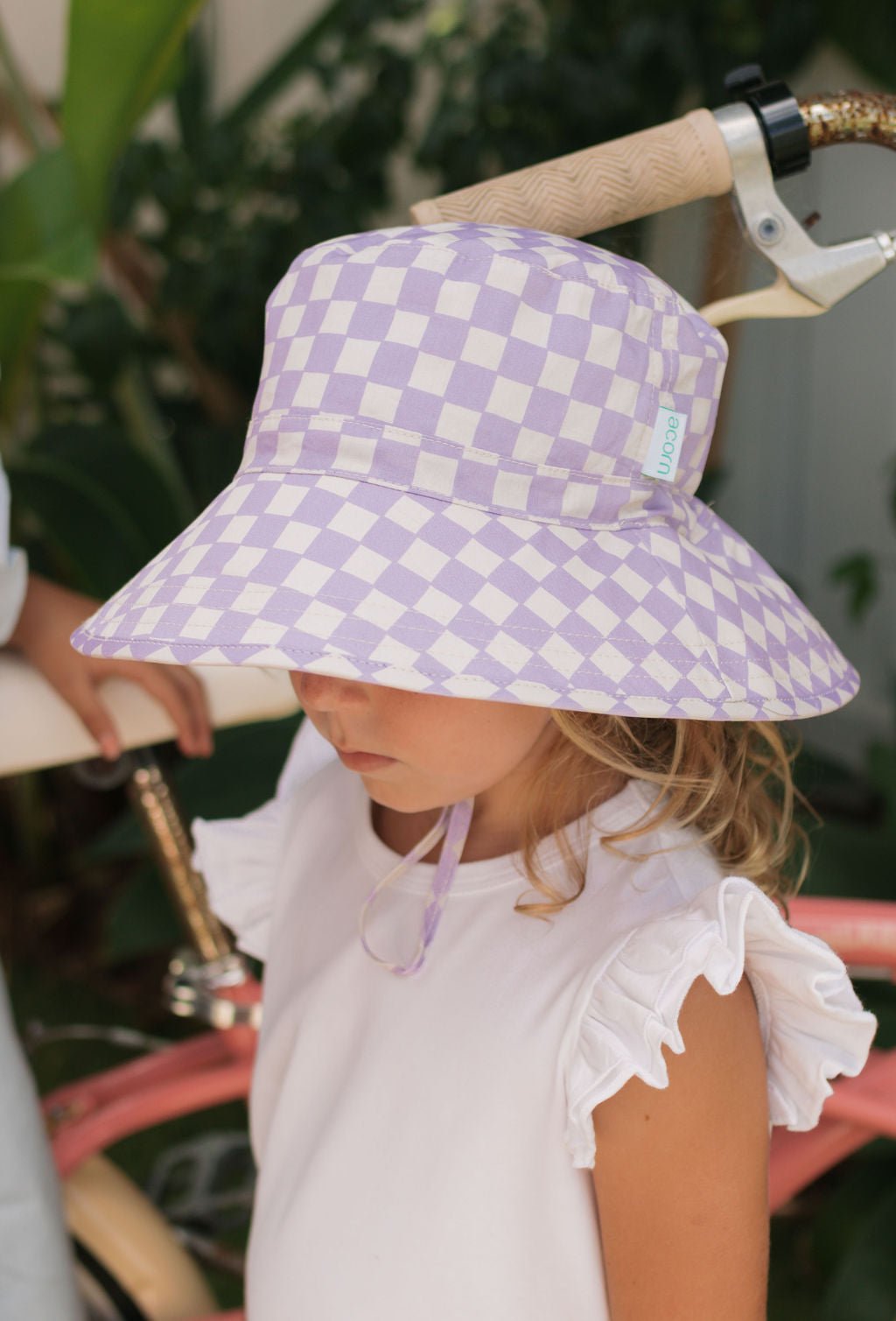 Lavender Checks Broad Brim Bucket Hat - Acorn Kids Accessories