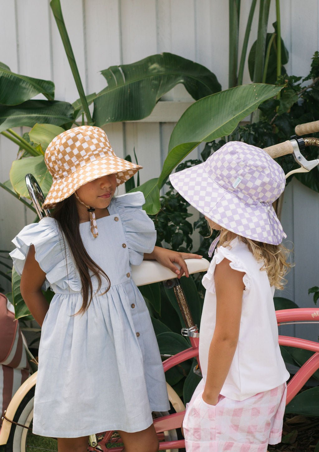 Lavender Checks Broad Brim Bucket Hat - Acorn Kids Accessories
