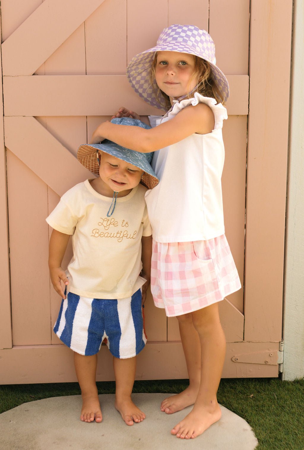 Lavender Checks Broad Brim Bucket Hat - Acorn Kids Accessories