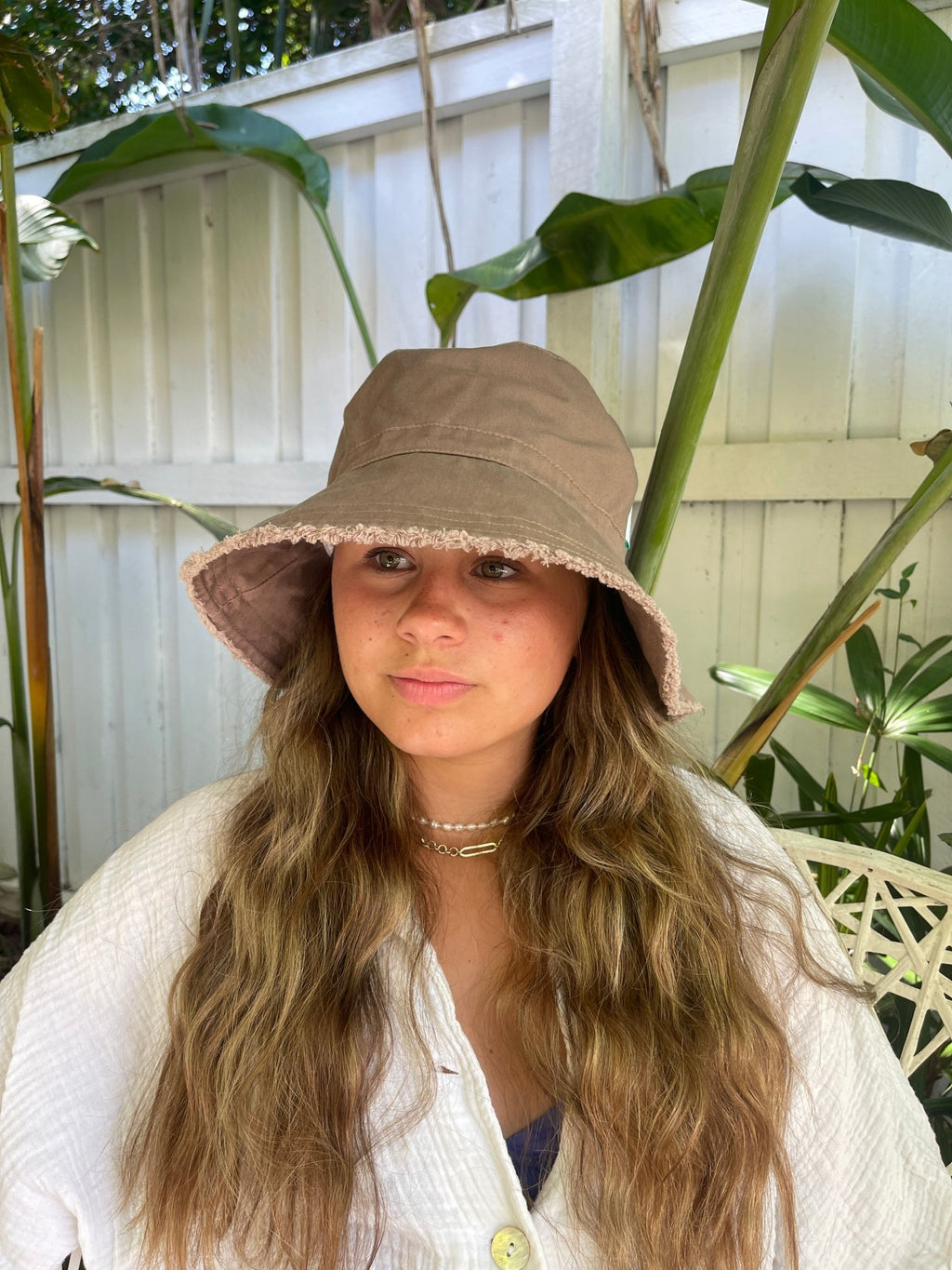 Mocha Frayed Bucket Hat - Adult - Acorn Kids Accessories