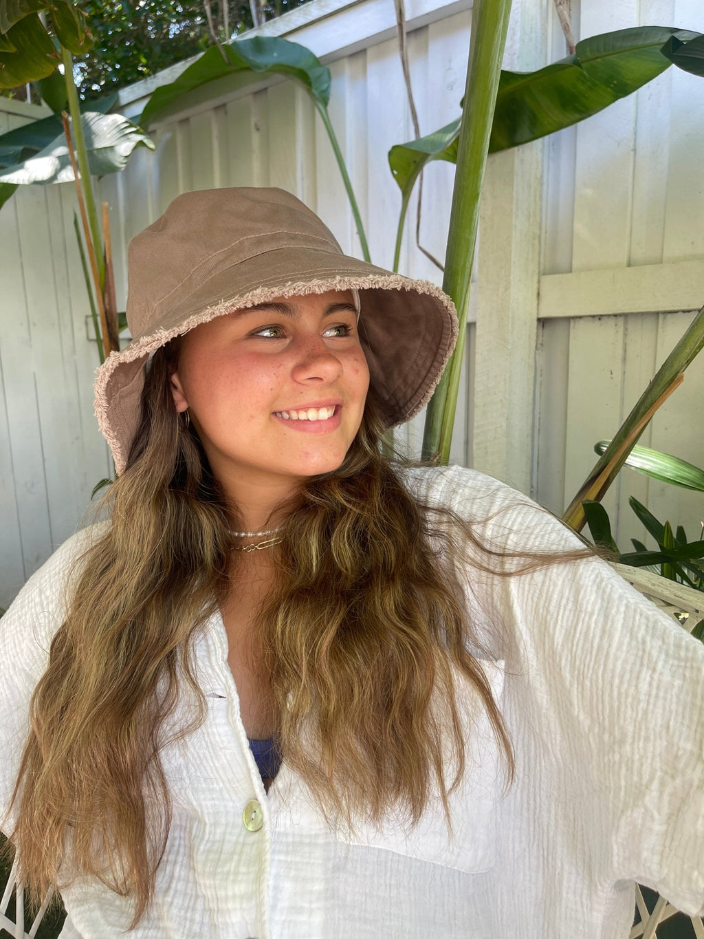 Mocha Frayed Bucket Hat - Adult - Acorn Kids Accessories