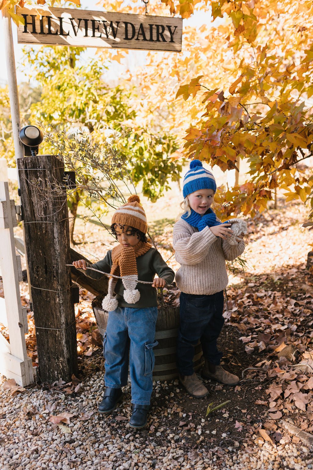 Retro Beanie Blue & Cream - Acorn Kids Accessories