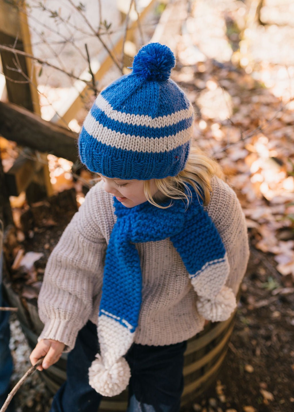 Retro Beanie Blue & Cream - Acorn Kids Accessories