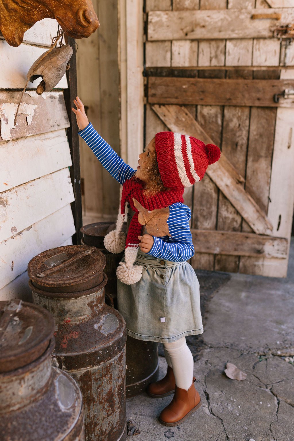 Retro Beanie Red & Cream - Acorn Kids Accessories
