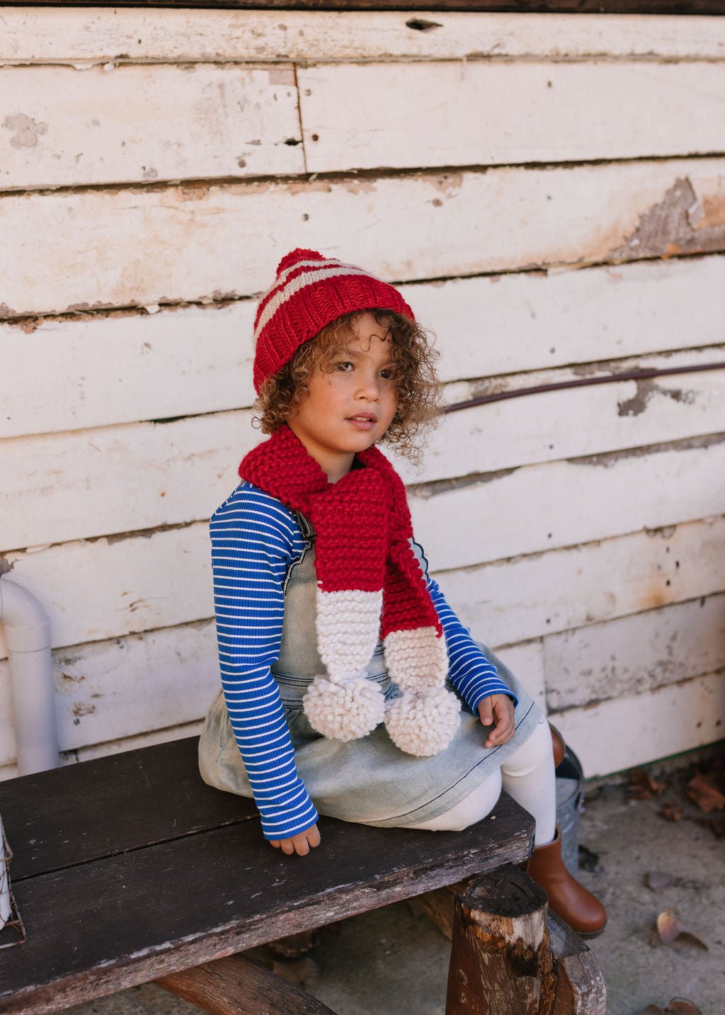 Retro Beanie Red & Cream - Acorn Kids Accessories