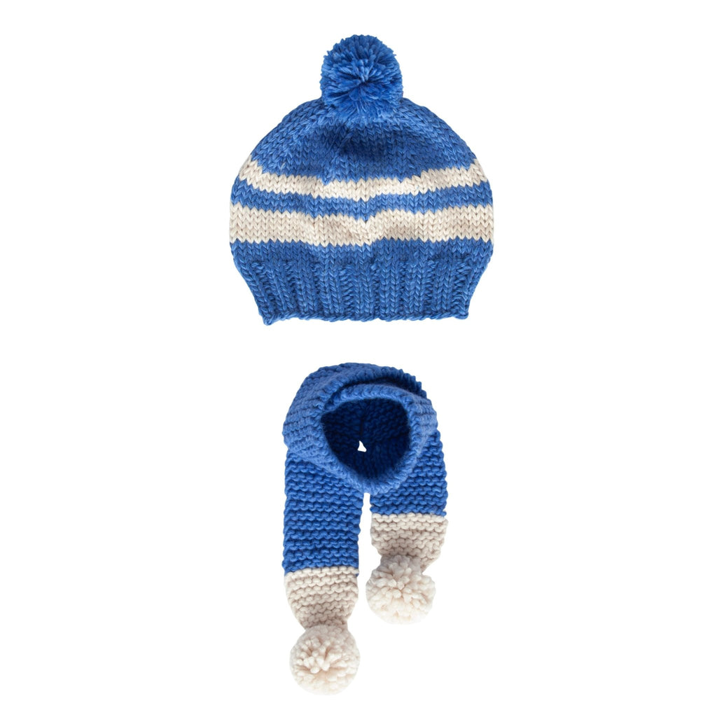 Retro Beanie & Scarf Bundle - Blue & Cream - Acorn Kids Accessories