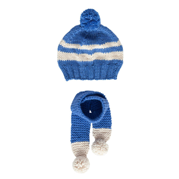Retro Beanie & Scarf Bundle - Blue & Cream - Acorn Kids Accessories