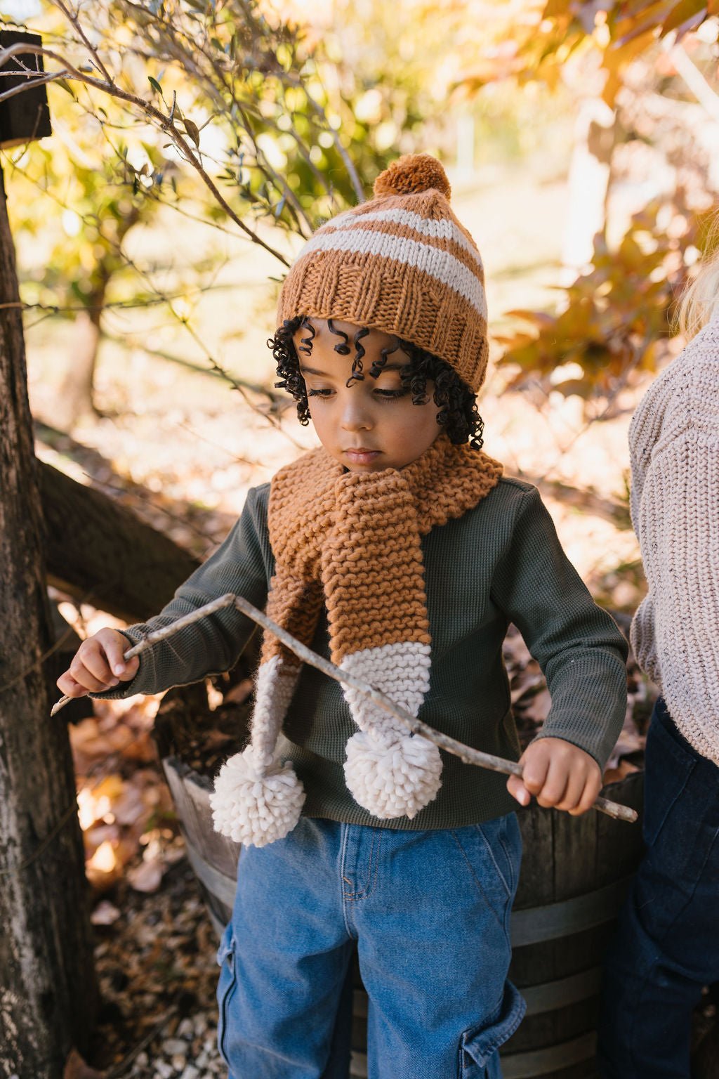 Retro Beanie & Scarf Bundle - Caramel & Cream - Acorn Kids Accessories