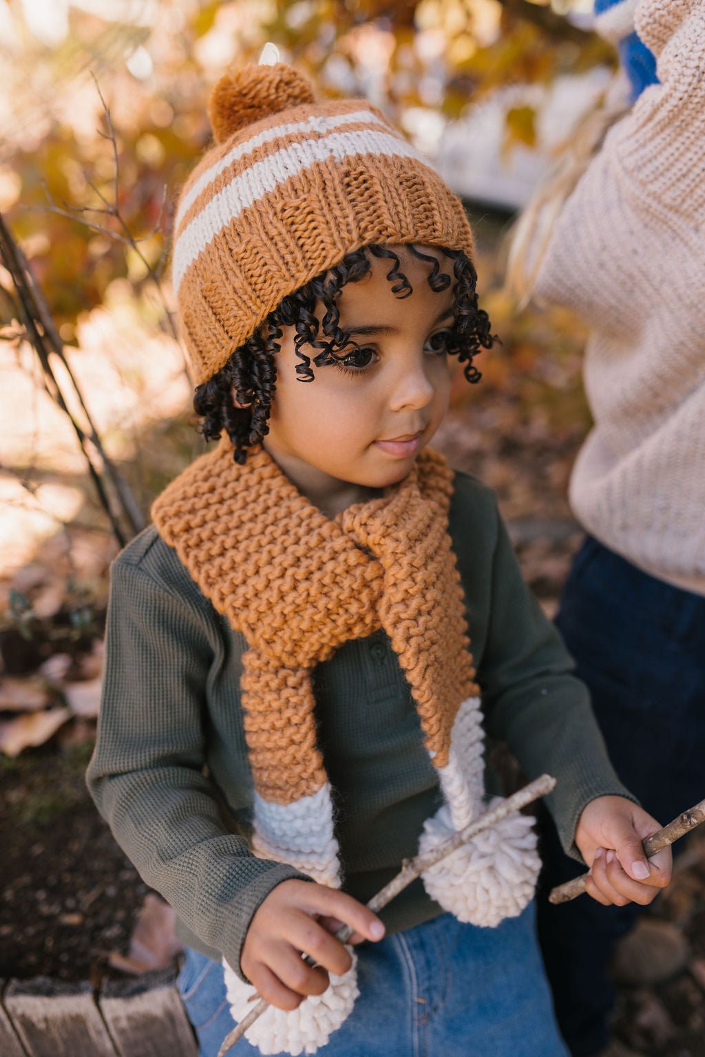 Retro Beanie & Scarf Bundle - Caramel & Cream - Acorn Kids Accessories