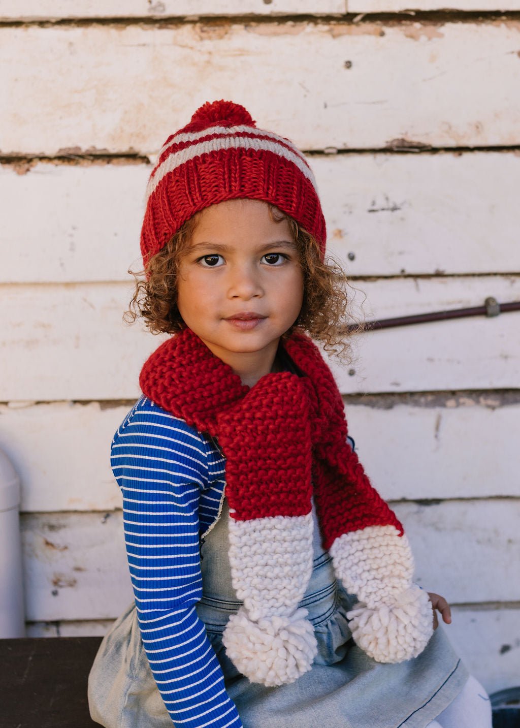 Retro Beanie & Scarf Bundle - Red & Cream - Acorn Kids Accessories