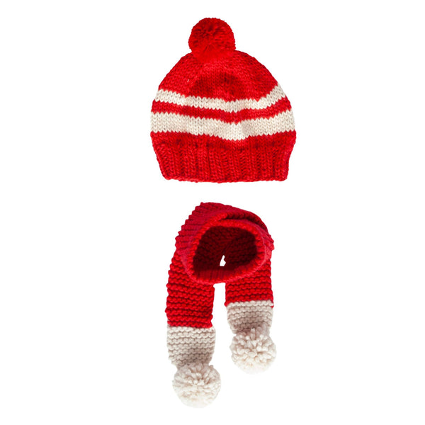 Retro Beanie & Scarf Bundle - Red & Cream - Acorn Kids Accessories