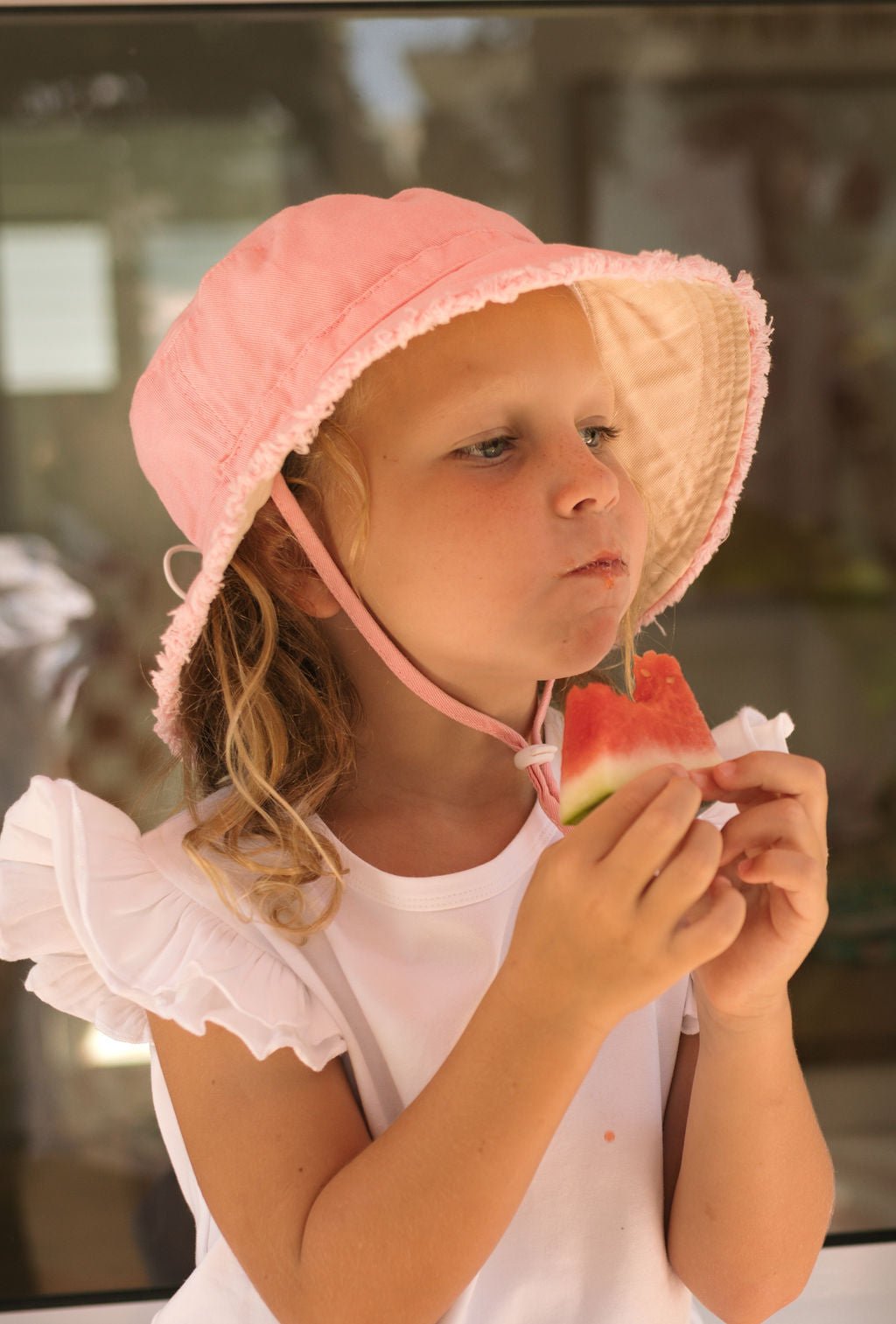 Strawberry Frayed Bucket Hat - Acorn Kids Accessories