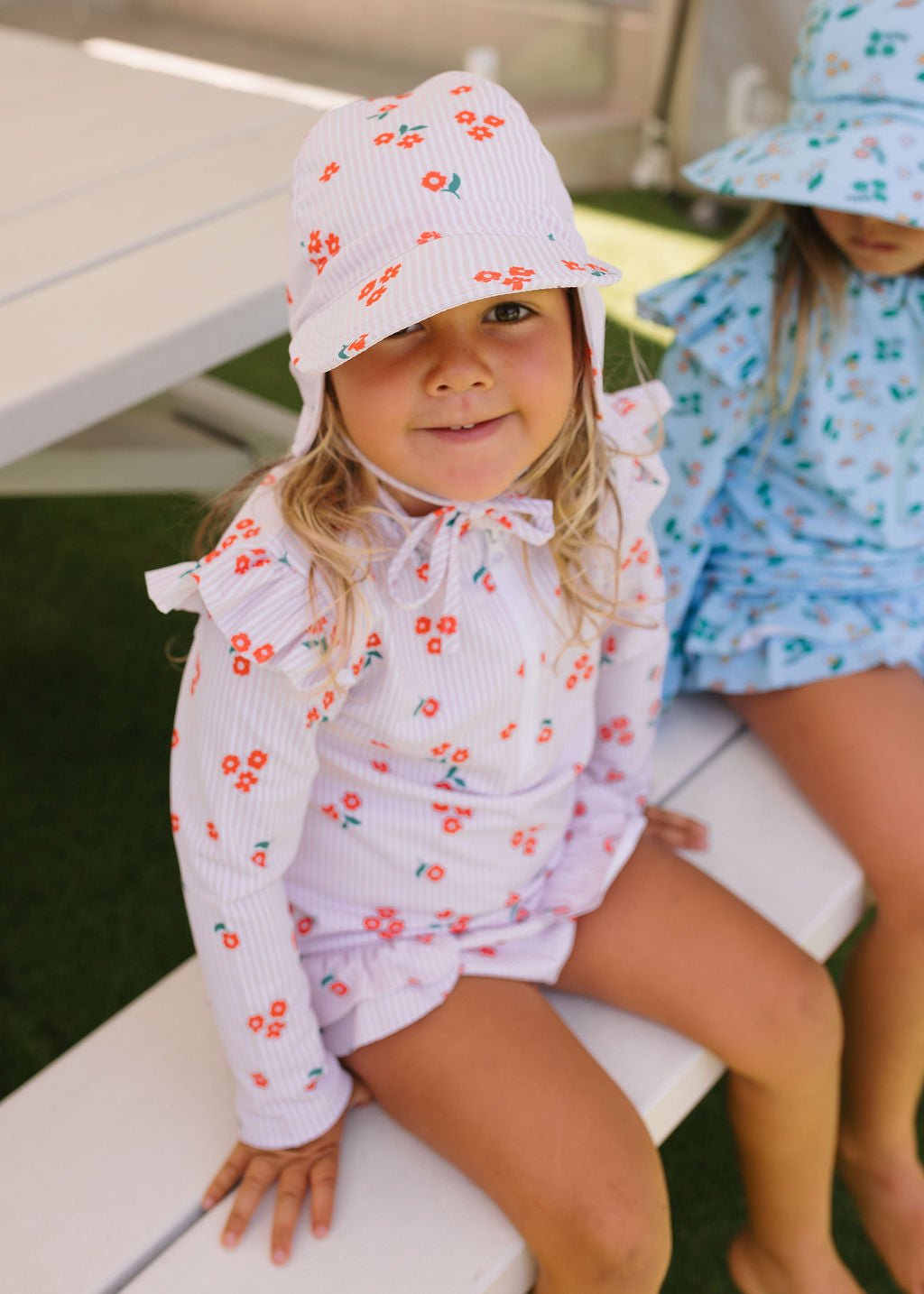 Striped Posy Swim Flap Cap - Acorn Kids Accessories