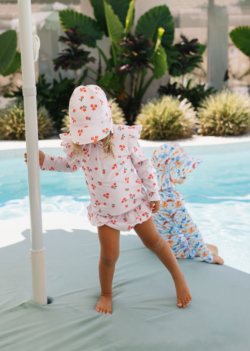 Striped Posy Swim Flap Cap - Acorn Kids Accessories
