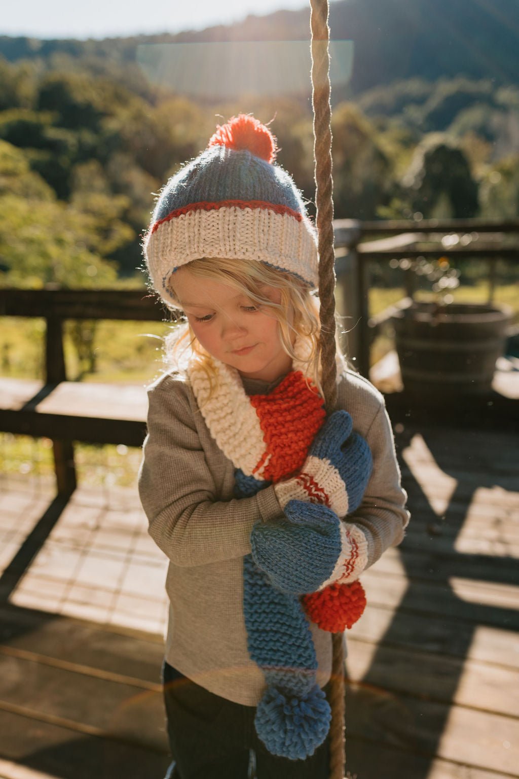 Teddy Beanie Blue & Red - Acorn Kids Accessories
