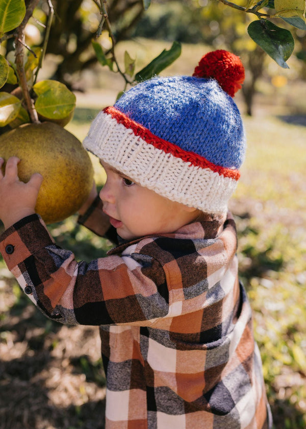 Teddy Beanie Blue & Red - Acorn Kids Accessories