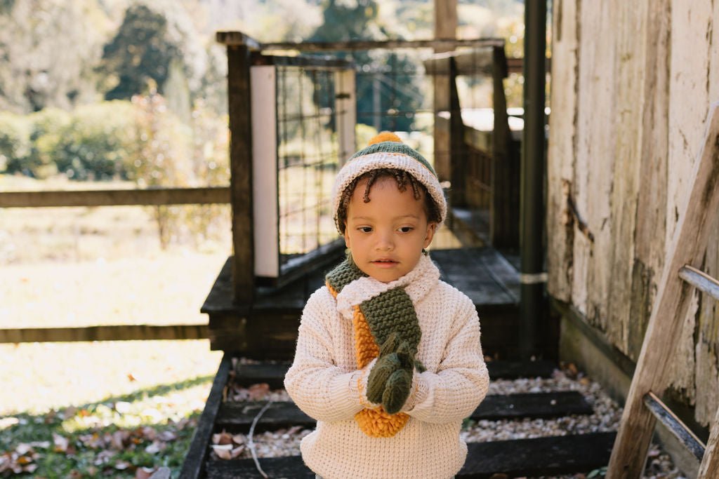 Teddy Beanie Khaki & Gold - Acorn Kids Accessories