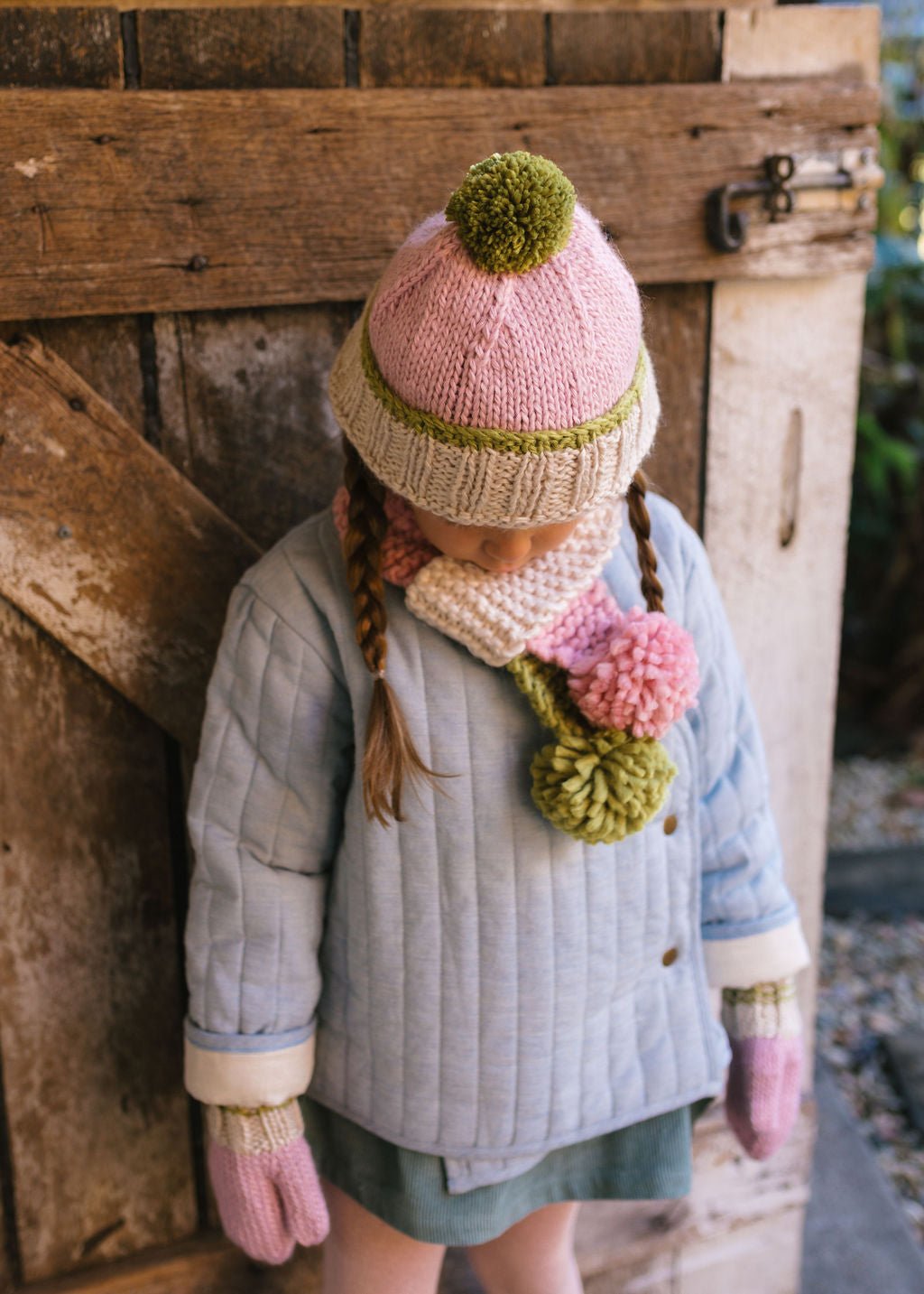 Teddy Beanie Pink & Green - Acorn Kids Accessories