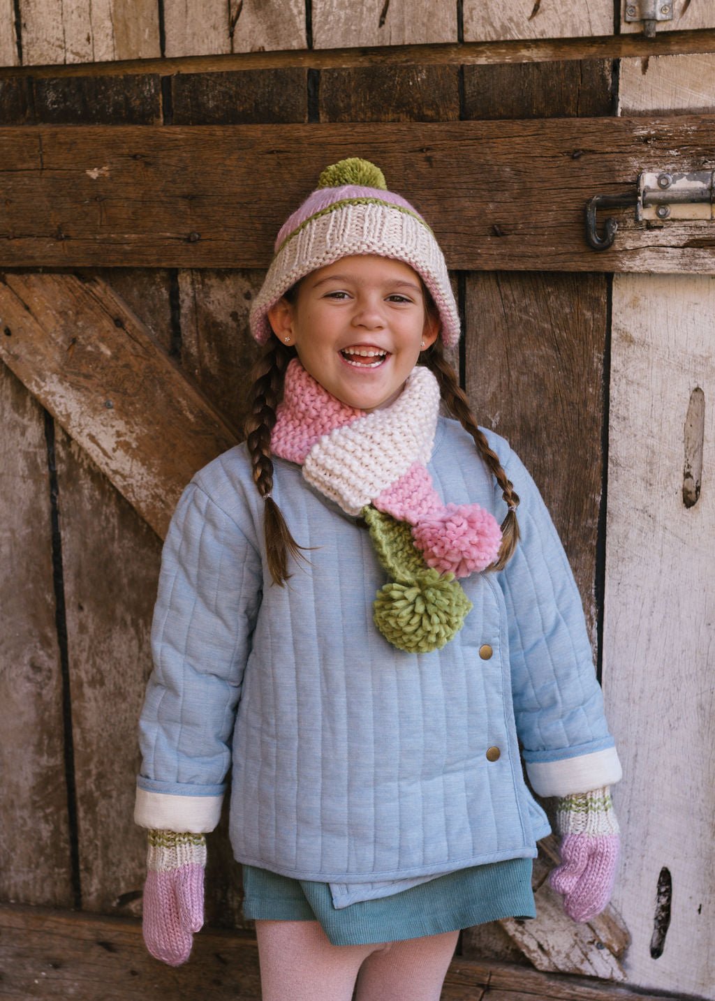 Teddy Beanie Pink & Green - Acorn Kids Accessories