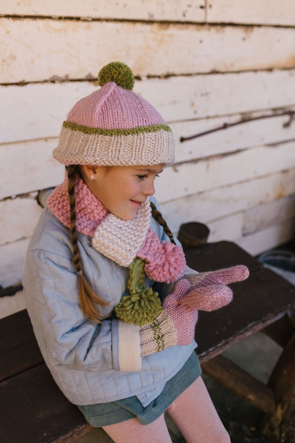 Teddy Mittens Pink & Green - Acorn Kids Accessories