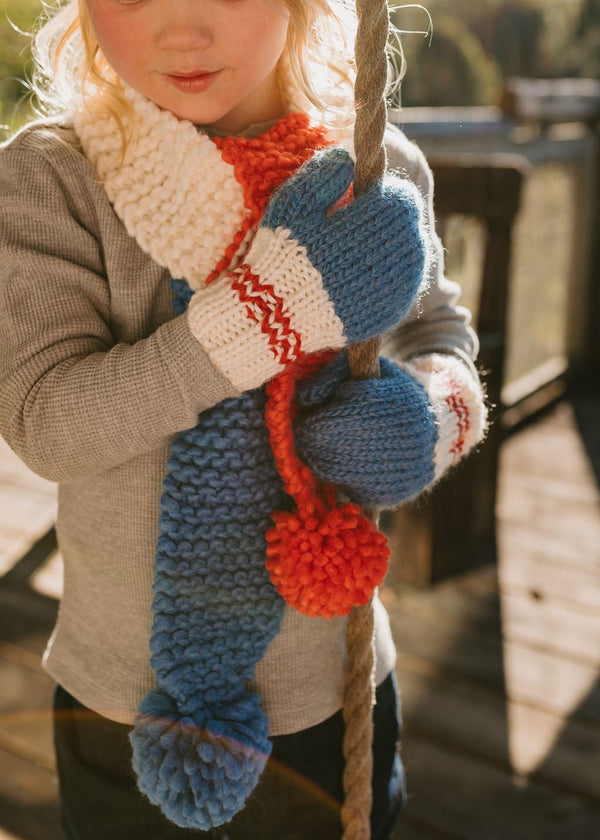 Teddy Scarf Blue & Red - Acorn Kids Accessories