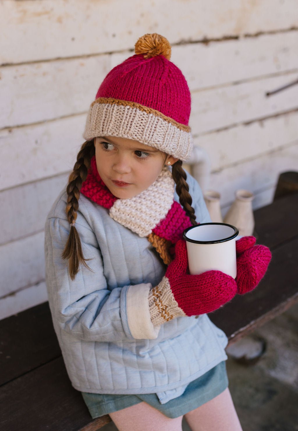 Teddy Scarf Fuchsia & Caramel - Acorn Kids Accessories