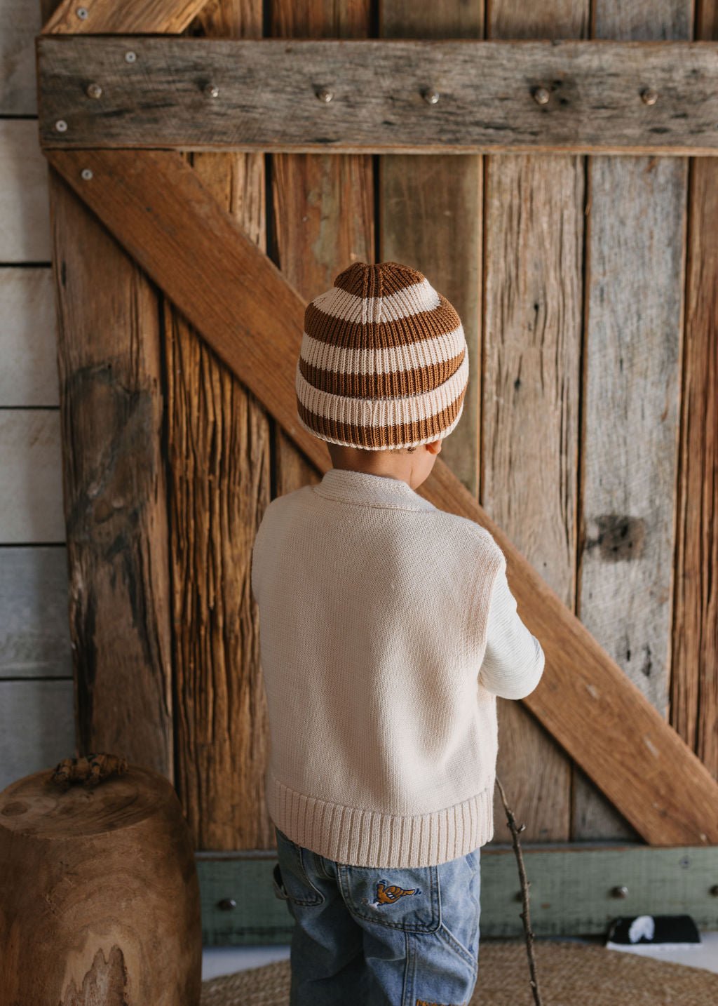 Tokyo Merino Beanie Caramel Stripe - Acorn Kids Accessories
