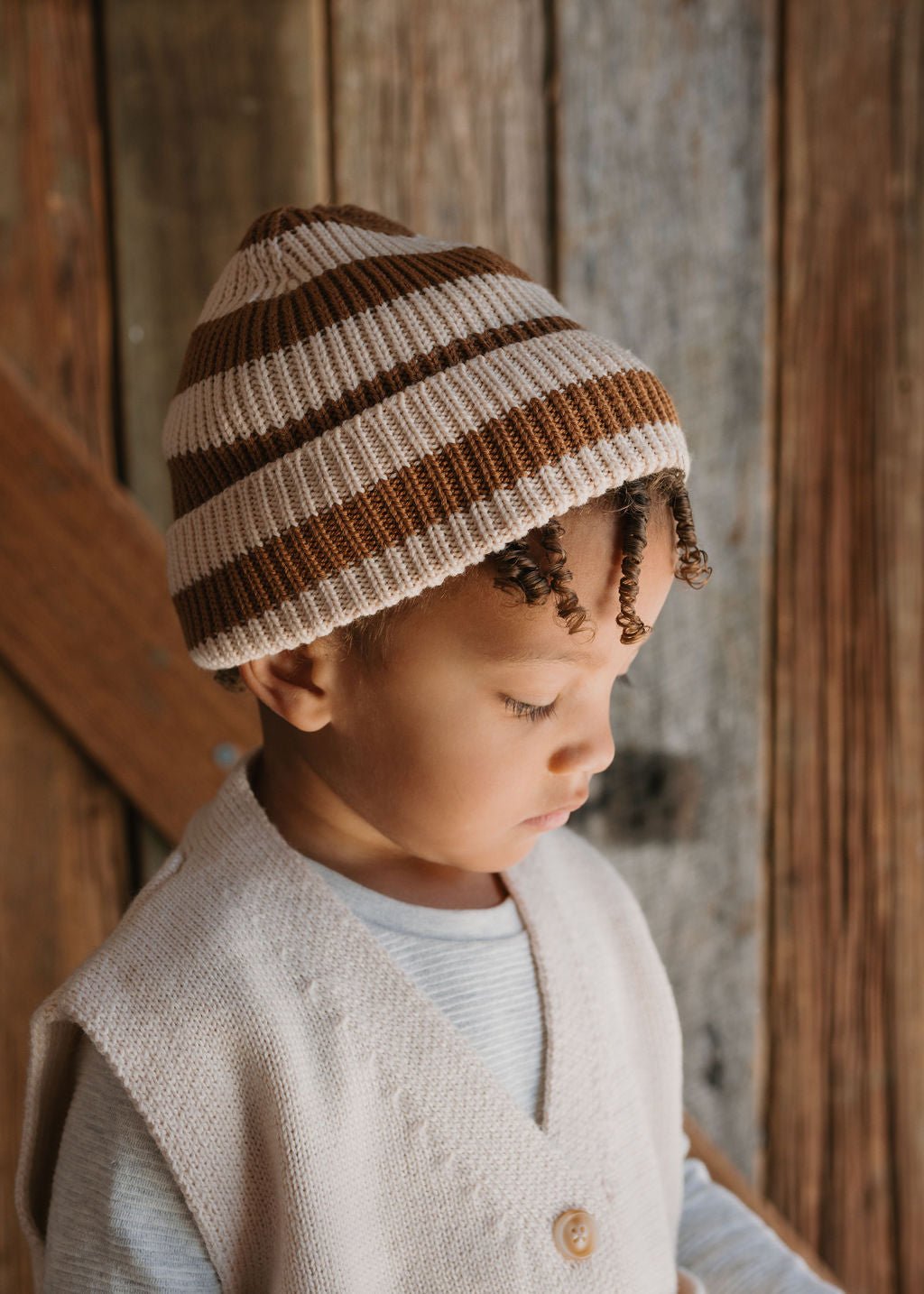 Tokyo Merino Beanie Caramel Stripe - Acorn Kids Accessories