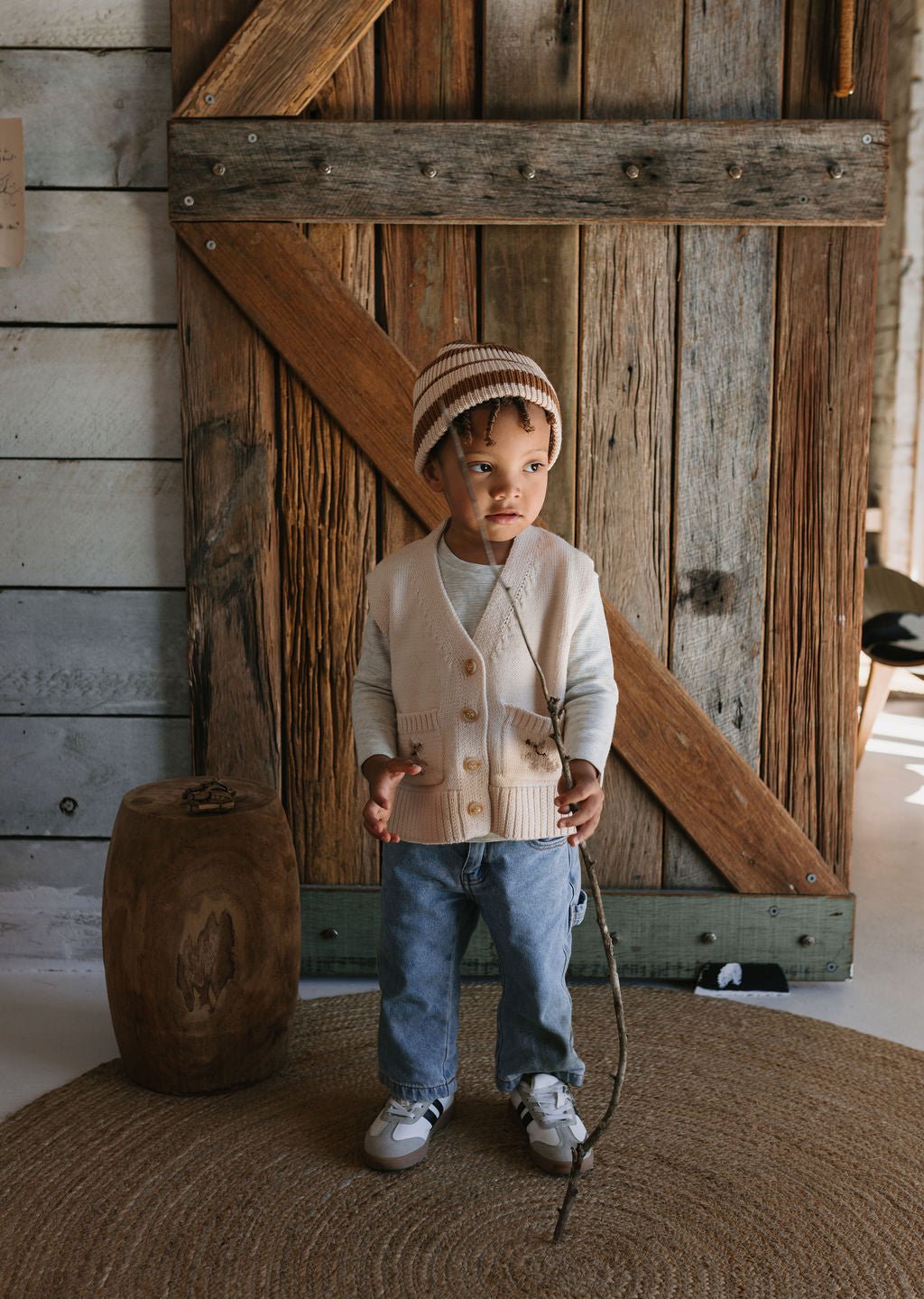 Tokyo Merino Beanie Caramel Stripe - Acorn Kids Accessories