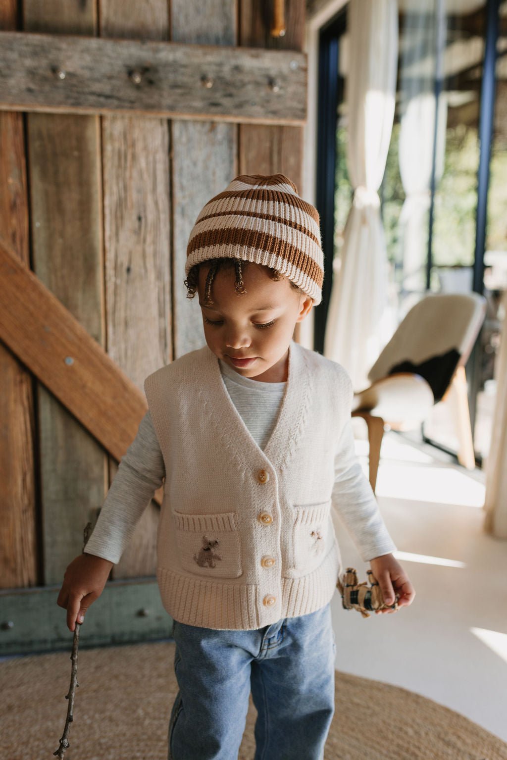 Tokyo Merino Beanie Caramel Stripe - Acorn Kids Accessories
