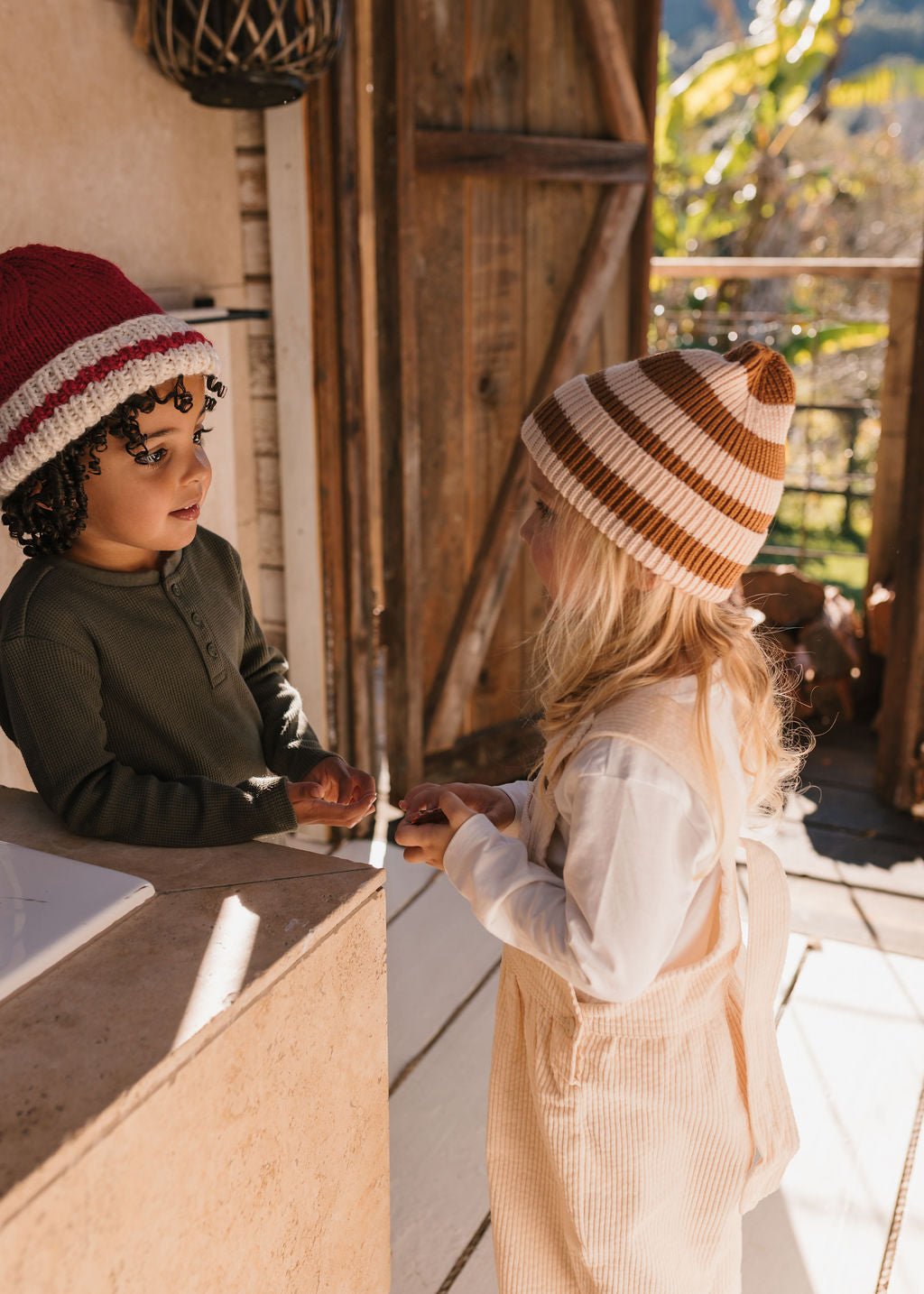 Tokyo Merino Beanie Caramel Stripe - Acorn Kids Accessories