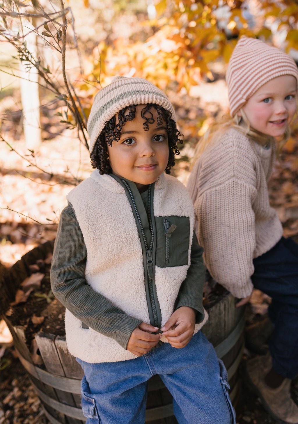 Tokyo Merino Beanie Sage Stripe - Acorn Kids Accessories