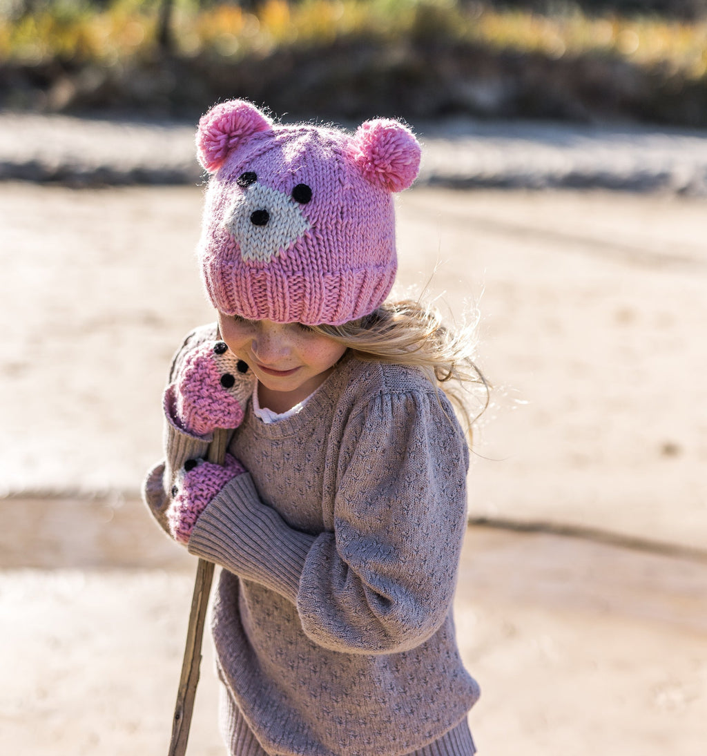 Bear Face Beanie Pink - Acorn Kids Accessories