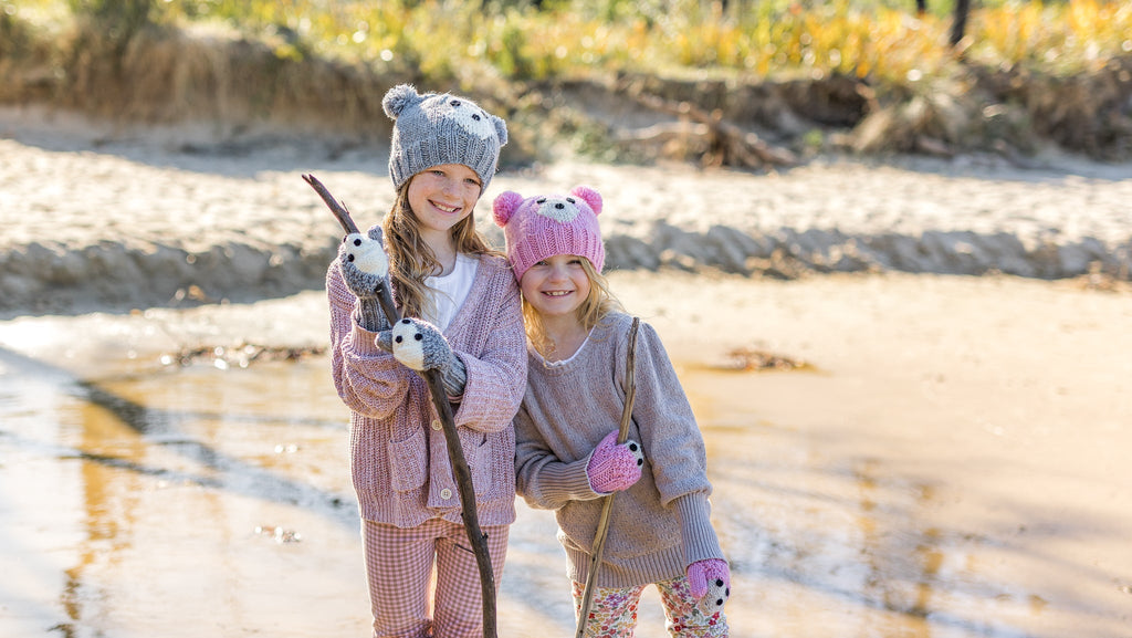 Bear Face Beanie Pink - Acorn Kids Accessories