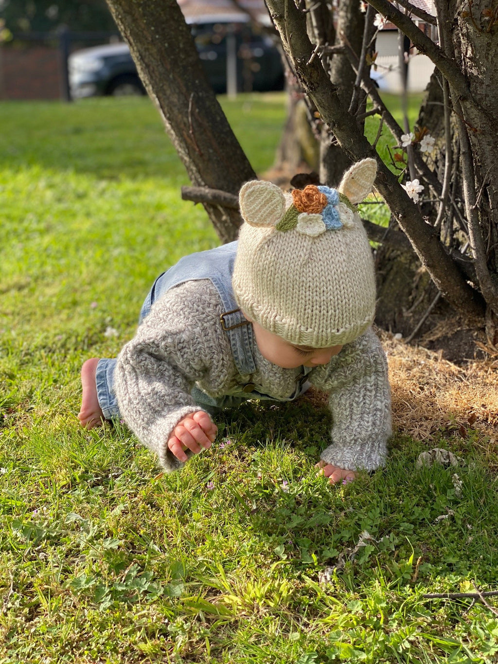Bunny Bouquet Beanie Oatmeal - Acorn Kids Accessories