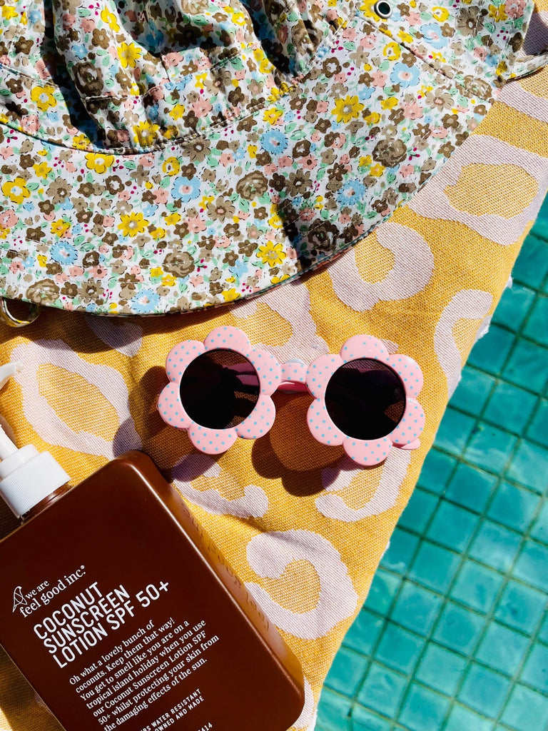 Daisy Flower Sunglasses - Pink with Aqua Spots - Acorn Kids Accessories