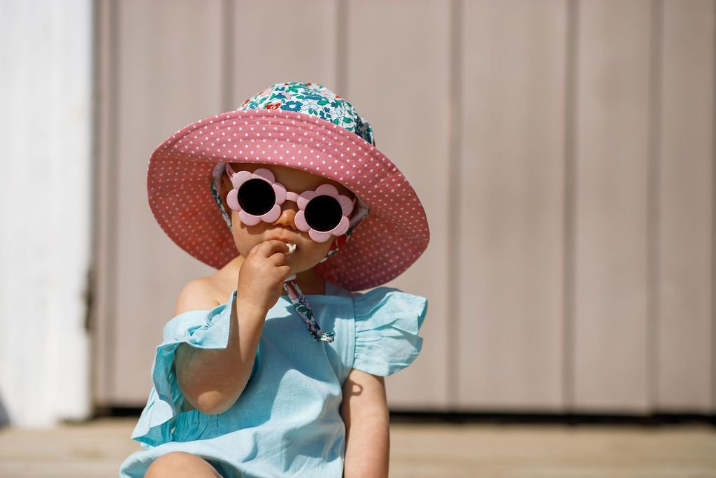 Daisy Flower Sunglasses - Pink with Aqua Spots - Acorn Kids Accessories