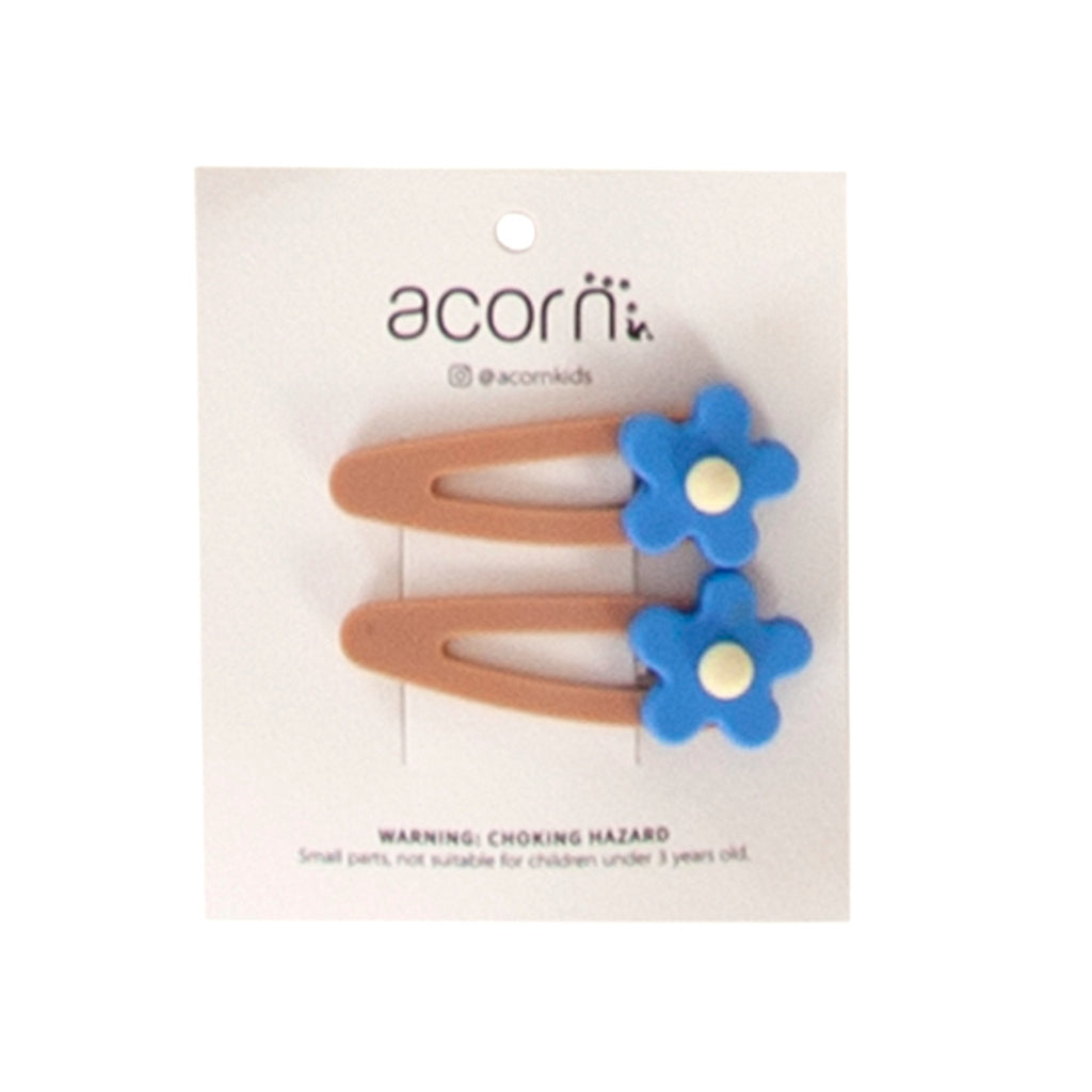 Daisy Hair Clip Blue and Tan - Acorn Kids Accessories