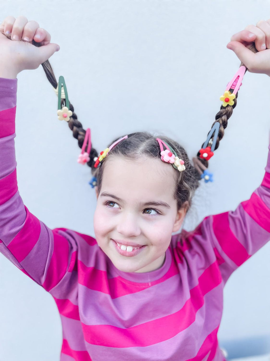 Daisy Hair Clip Blue and Tan - Acorn Kids Accessories
