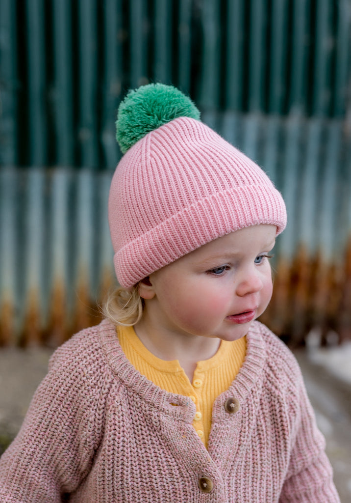 Oslo Merino Ribbed Beanie Pink - Acorn Kids Accessories