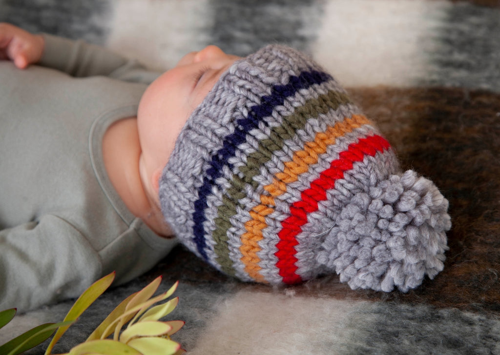 Rainbow Stripe Beanie Grey - Acorn Kids Accessories