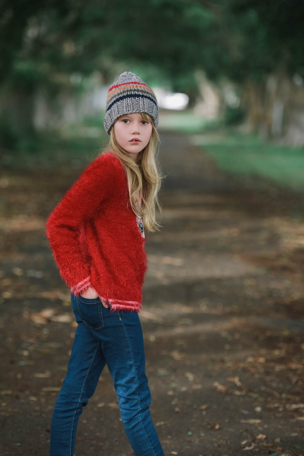 Rainbow Stripe Beanie Grey - Acorn Kids Accessories