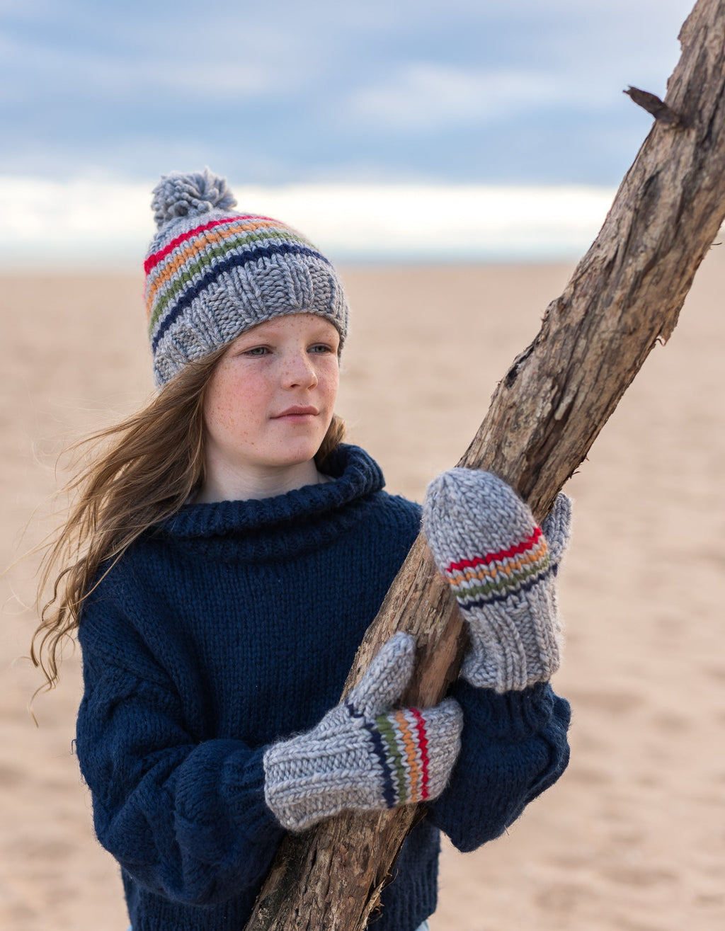 Rainbow Stripe Beanie Grey - Acorn Kids Accessories