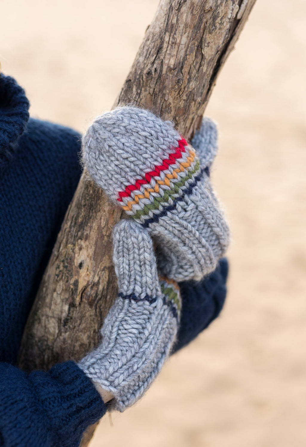 Rainbow Stripe Mittens Grey - Acorn Kids Accessories